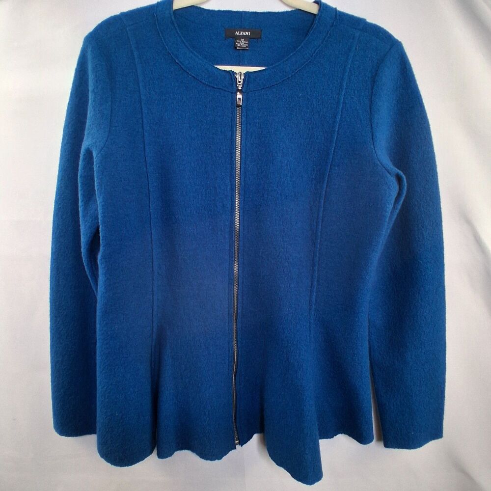 Alfani 100% Merino Wool Women's Zip Peplum Style Cardigan Sweater Size M